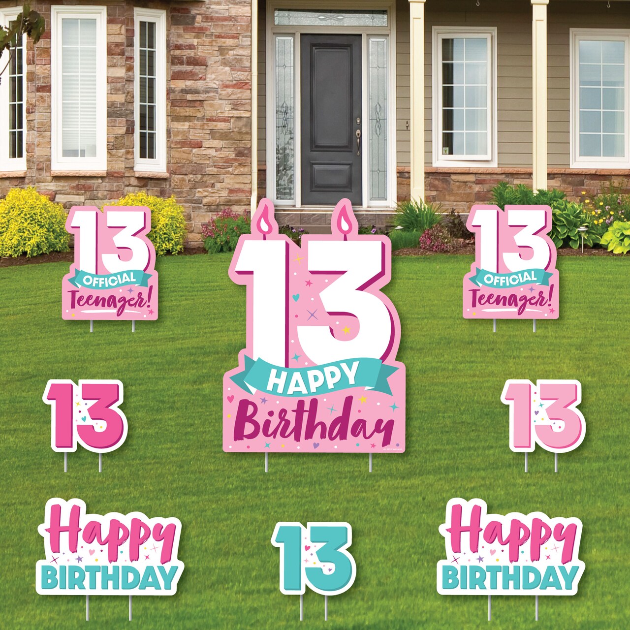 Big Dot of Happiness Girl 13th Birthday - Yard Sign and Outdoor Lawn Decorations - Official Teenager Birthday Party Yard Signs - Set of 8